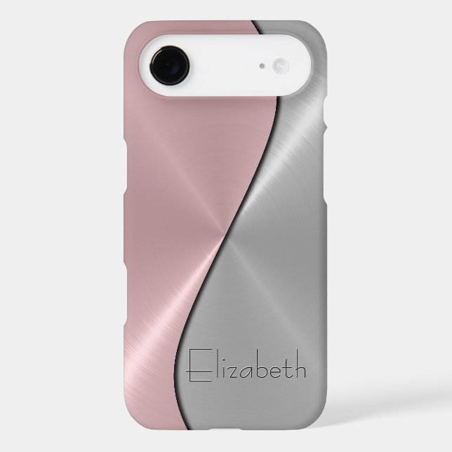 Silver and Pink Stainless Steel Metal Case-Mate iPhone Case (Back)