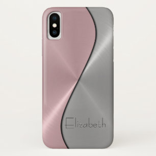 Silver and Pink Stainless Steel Metal iPhone X Case