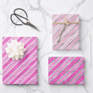 Silver and Pink Stripes Wrapping Paper Sheet