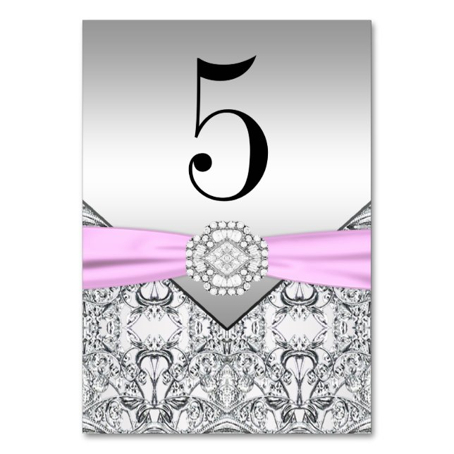 Silver and Pink Table Cards (Front)