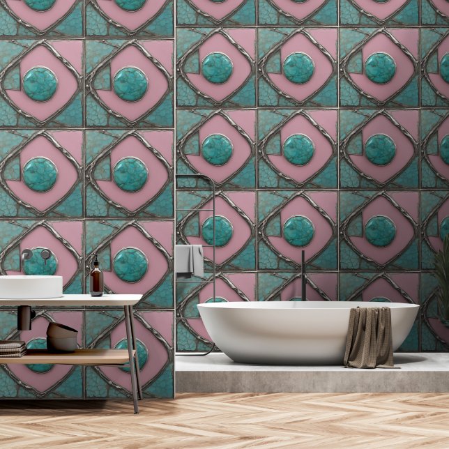 Silver and pink verdigris Abstract Rhapsody Wallpaper (Bathroom)