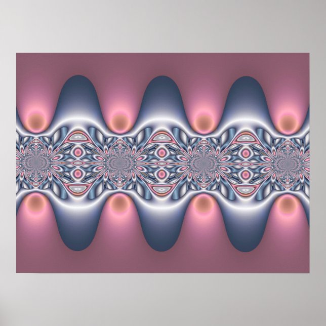 Silver and Pink Waves Fractal  Poster (Front)