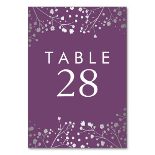 Silver and Plum Baby's Breath Wedding Table Number