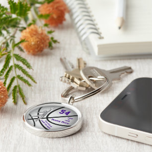 Silver and Purple Basketball Keychains, Premium Key Ring