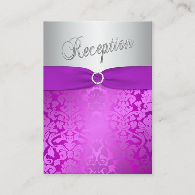 Silver and Purple Damask Bat Mitzva Enclosure Card (Front)