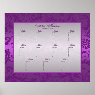 Silver and Purple  Damask II Table Seating Poster