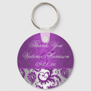 Silver and Purple Damask II Wedding Favour Keychai Key Ring