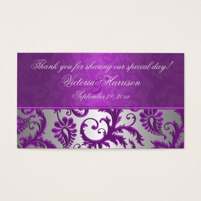 Silver and Purple Damask II Wedding Favour Tag (Front)