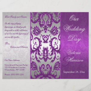 Silver and Purple Damask II Wedding Program