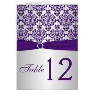 Silver and Purple Damask Table Number Card