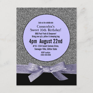 Silver and Purple Faux Glitter Girly Party Invitation