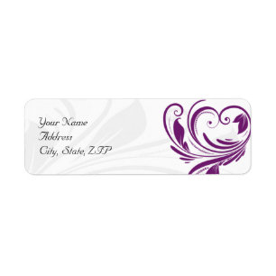 Silver and Purple Floral Heart Scroll Return Address Label