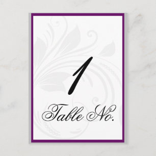 Silver and Purple Floral Heart Scroll Table Number Postcard