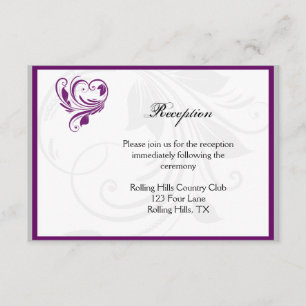 Silver and Purple Floral Heart Wedding Reception Enclosure Card