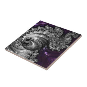 Silver and Purple Fractal Vortex Ceramic Tile