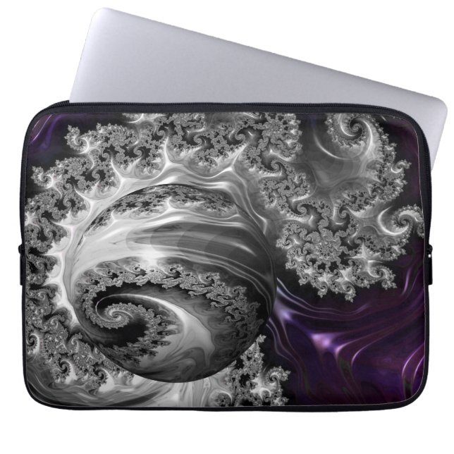 Silver and Purple Fractal Vortex  Laptop Sleeve (Front)