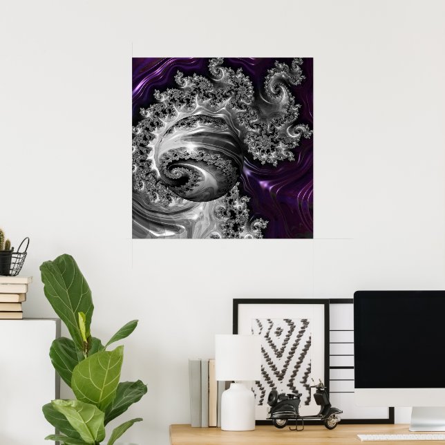 Silver and Purple Fractal Vortex Poster (Home Office)