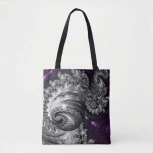 Silver and Purple Fractal Vortex Tote Bag