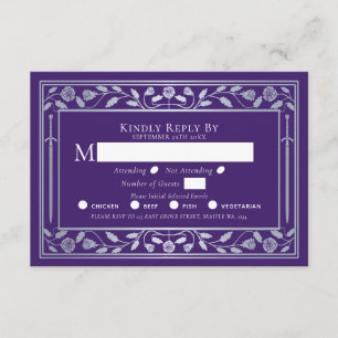 Silver and Purple Mediaeval Sword Wedding RSVP  Enclosure Card