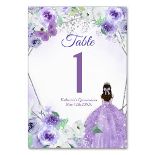 Silver and Purple Mis Quince Birthday Table Number
