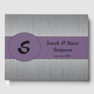 Silver and Purple Monogram Wedding Guestbook