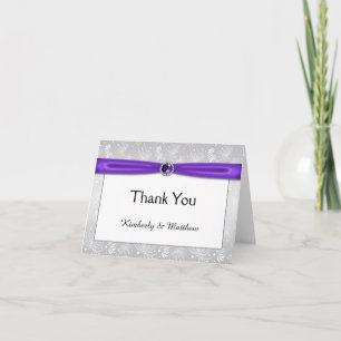 Silver and Purple Ribbon Gemstones Thank You Card