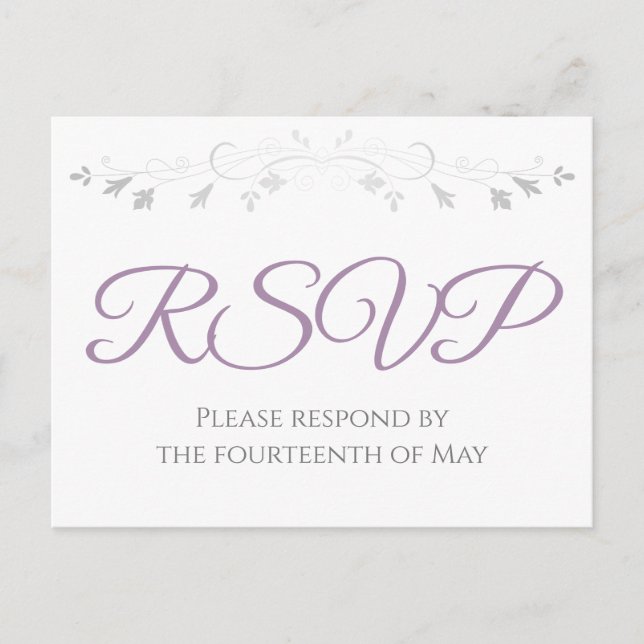 Silver and Purple Simple Elegance Wedding RSVP Postcard (Front)