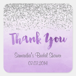 Silver and Purple Thank You Stickers