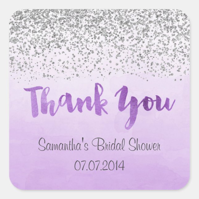 Silver and Purple Thank You Stickers (Front)