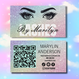 Silver and Rainbow Ombre Lash Tech QR Code Business Card