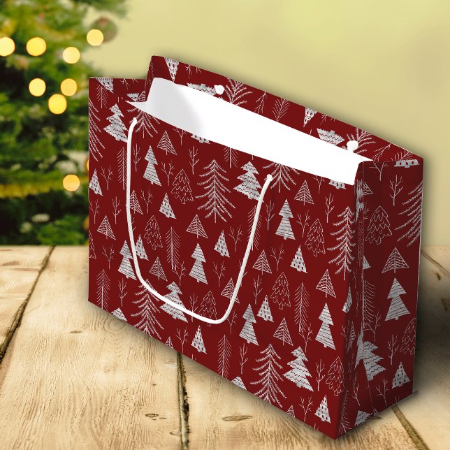 Silver and Red Christmas Tree Forest Pattern Large Gift Bag (Creator Uploaded)
