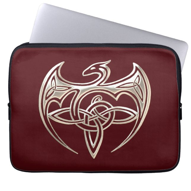Silver And Red Dragon Trine Celtic Knots Art Laptop Sleeve (Front)