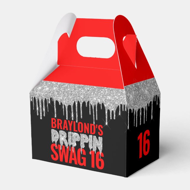 Silver and Red Drippin Swag 16 Birthday  Favour Box (Front Side)