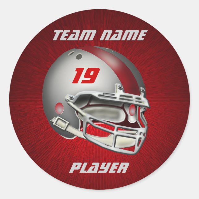 Silver and Red Football Helmet Classic Round Sticker (Front)