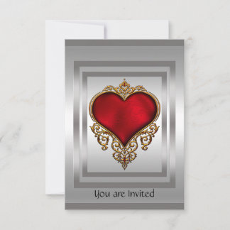 Silver and Red Heart Invitation
