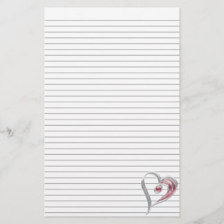 Silver and Red Heart Stationery w/ optional lines