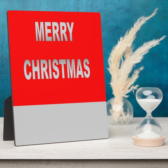 Silver And Red Merry Christmas Plaque (Side)