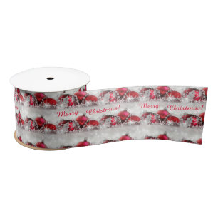 Silver And Red Merry Christmas Satin Ribbon