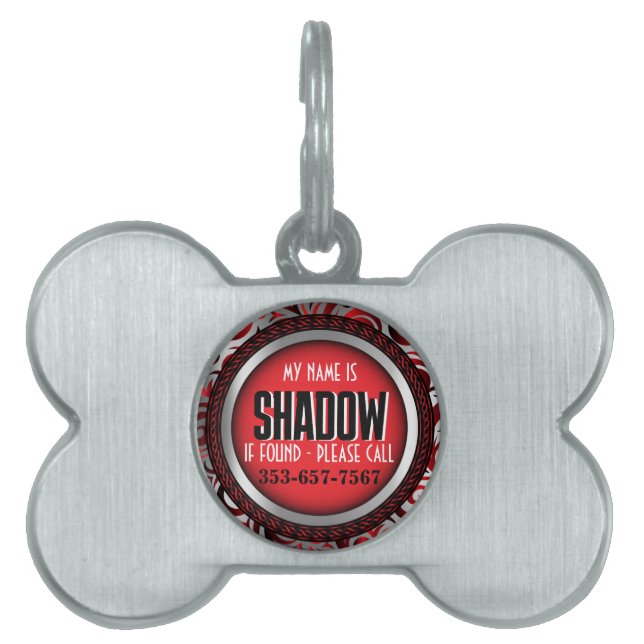 Silver and Red | Personalise Pet ID Tag (Front)