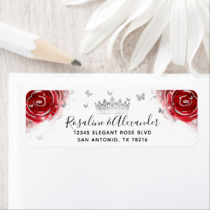Silver and Red Rose Elegant Crown Return Address Label