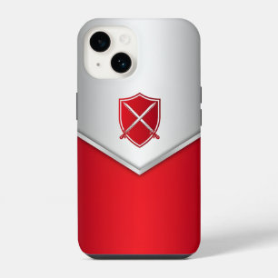 Silver and Red Shield with Crossed Swords iPhone 14 Case