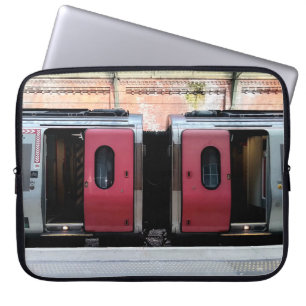 Silver and red train laptop sleeve