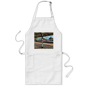 Silver and red train long apron