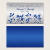 Silver and Royal Blue Floral Wedding Favour Tag (Front & Back)