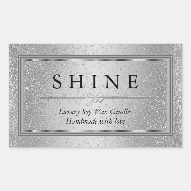 Silver and Silver Glitter Rectangular Sticker (Front)