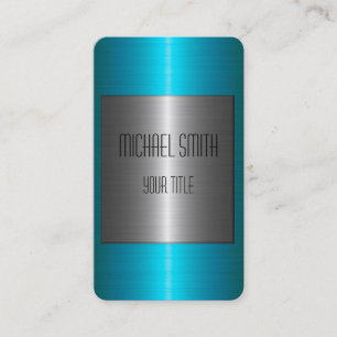 Silver and Sky Blue Stainless Steel Metal Business Card