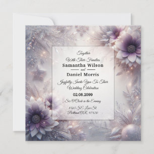 Silver and Soft Amethyst Winter Blooms Wedding Invitation