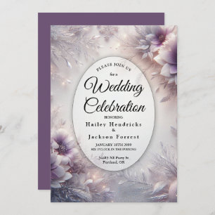 Silver and Soft Amethyst Winter Blooms Wedding Invitation