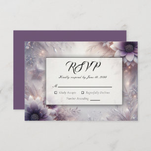 Silver and Soft Amethyst Winter Blooms Wedding RSVP Card