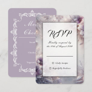 Silver and Soft Amethyst Winter Blooms Wedding RSVP Card